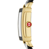 MICHELE Deco Sport Mid Gold-Plated Noir Leather Watch