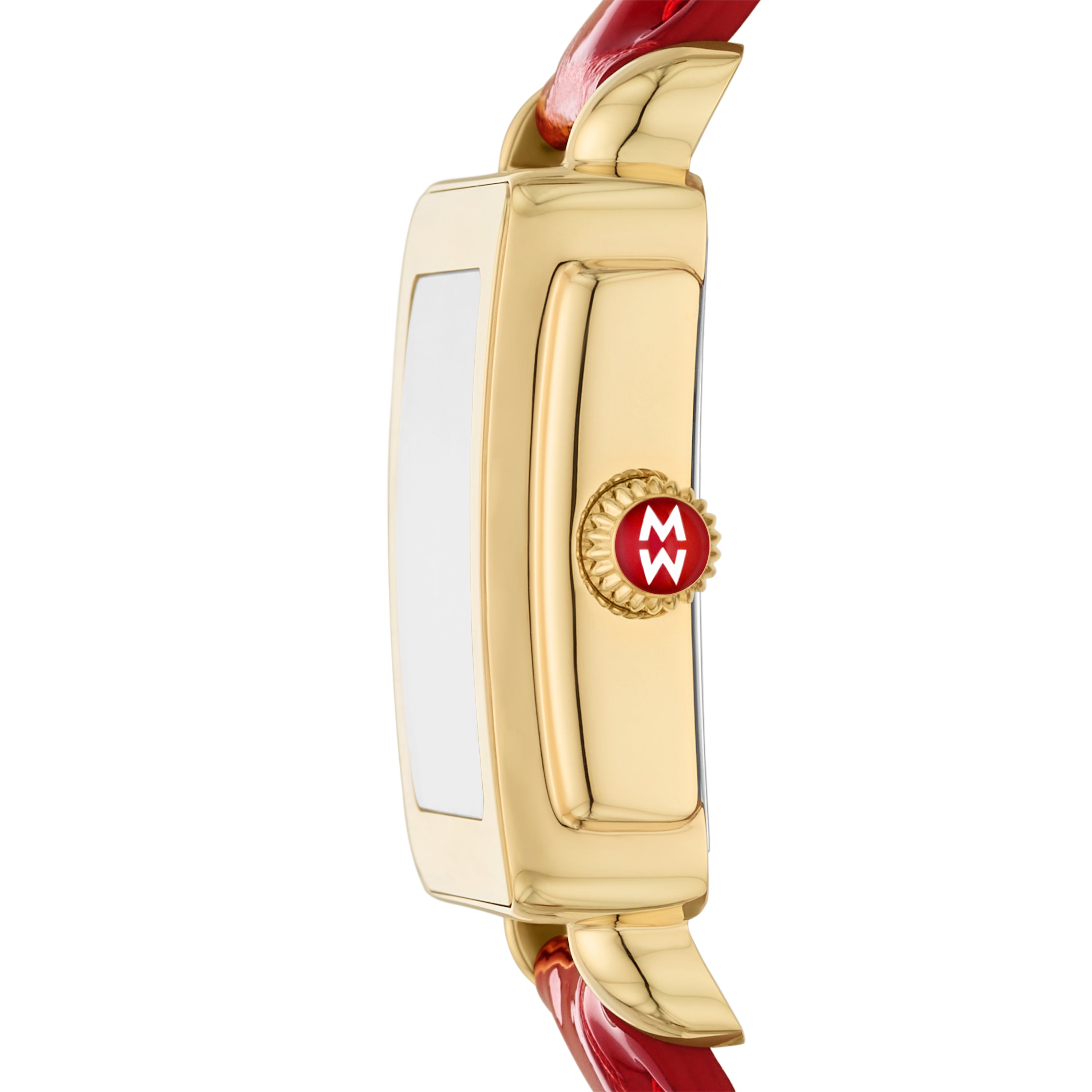 Michele Deco Sport Mid Gold-Plated Ruby Red Leather Watch