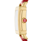Michele Deco Sport Mid Gold-Plated Ruby Red Leather Watch