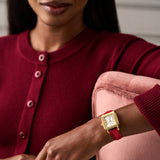 Michele Deco Sport Mid Gold-Plated Ruby Red Leather Watch