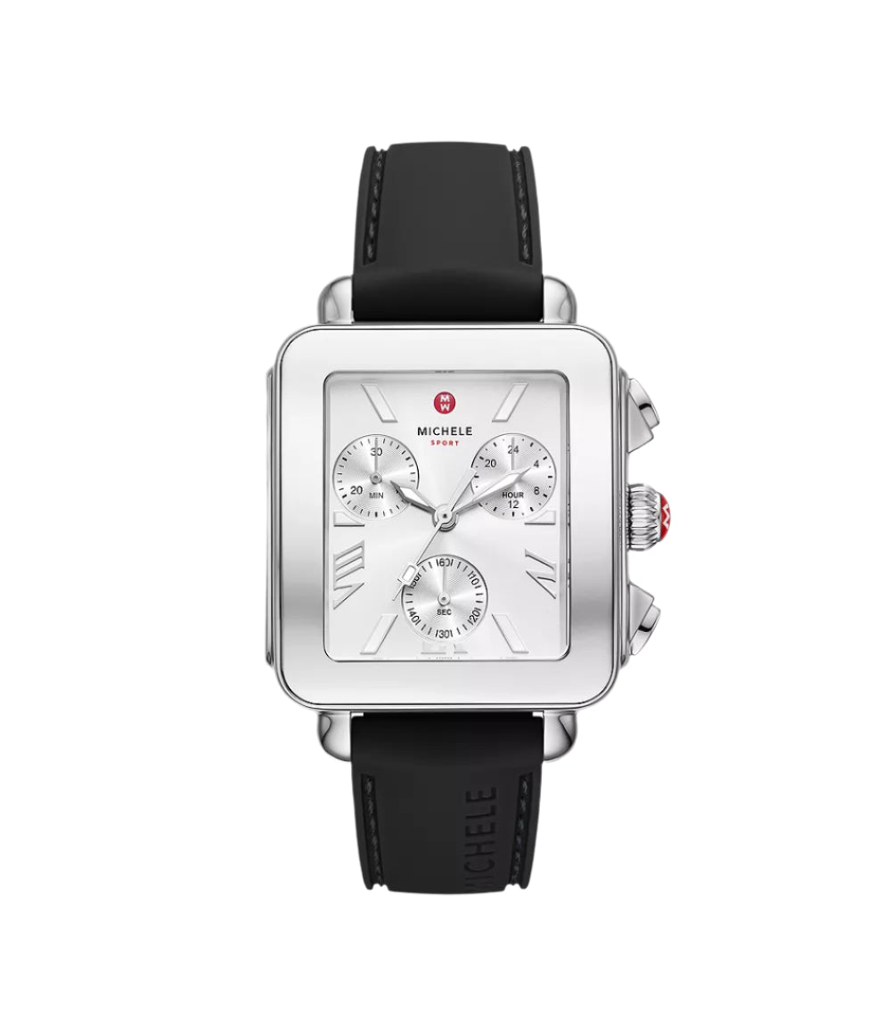 Michele Deco Sport Chronograph Stainless Steel Black Silicone Watch