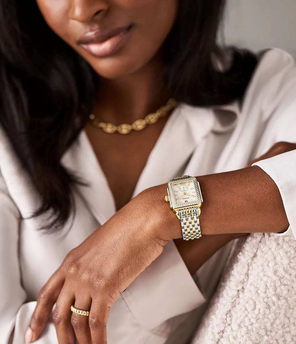 Michele Deco Mid Two-Tone 18K Gold-Plated Diamond Watch