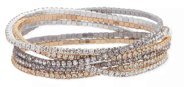 Nine West Tri-Tone & Crystal Multi Row Stretch Bracelet