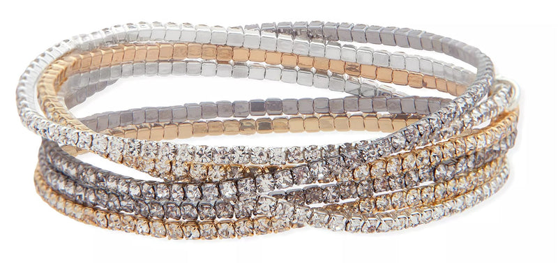Nine West Tri-Tone & Crystal Multi Row Stretch Bracelet