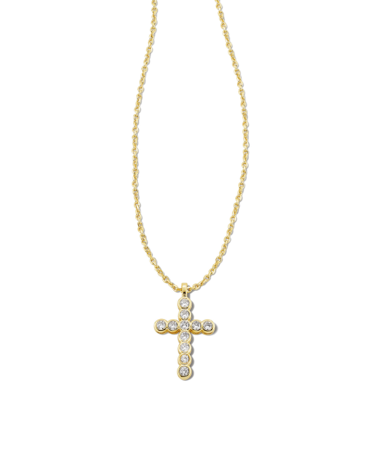 Kendra Scott Cross Gold Pendant Necklace White Crystal – ShopCGX