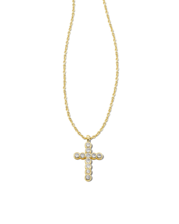 Kendra Scott Cross Gold Pendant Necklace - White Crystal