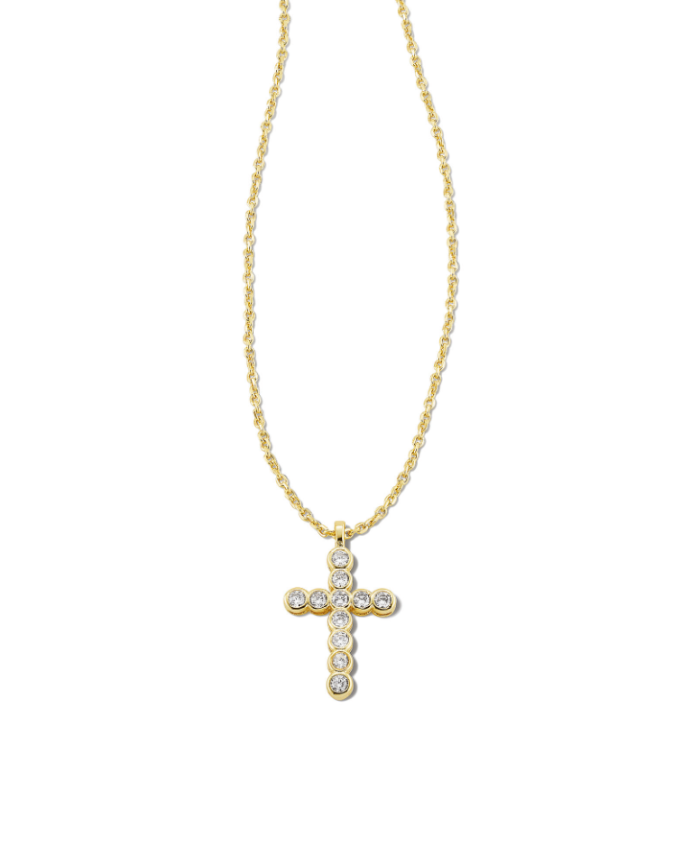 Kendra Scott Cross Gold Pendant Necklace - White Crystal