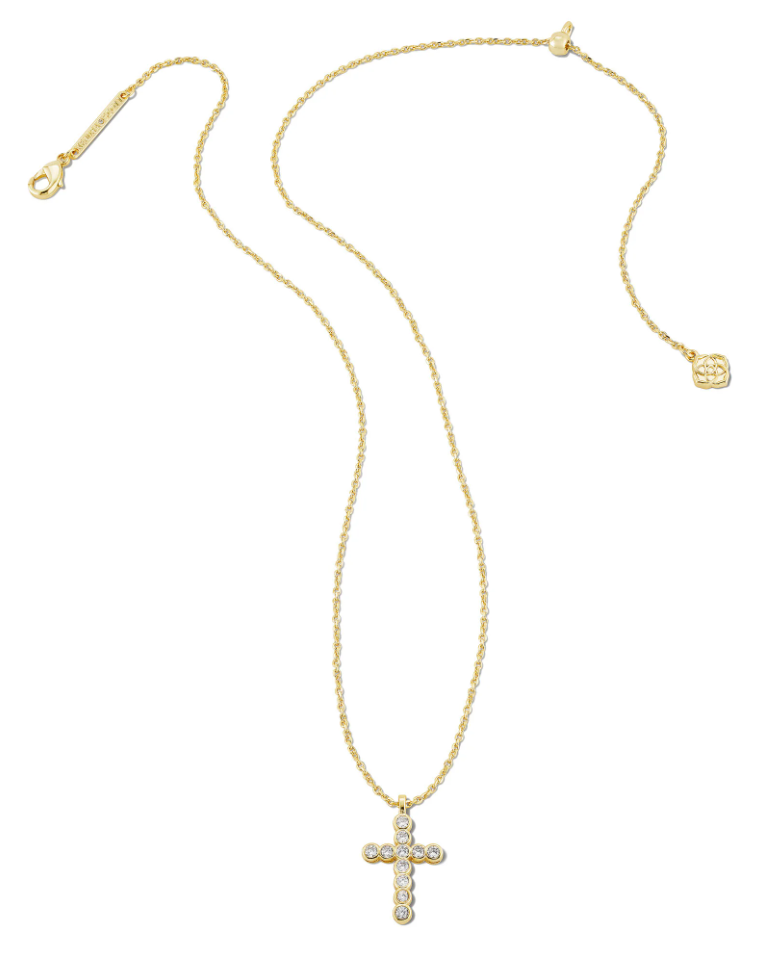 Kendra Scott Cross Gold Pendant Necklace - White Crystal