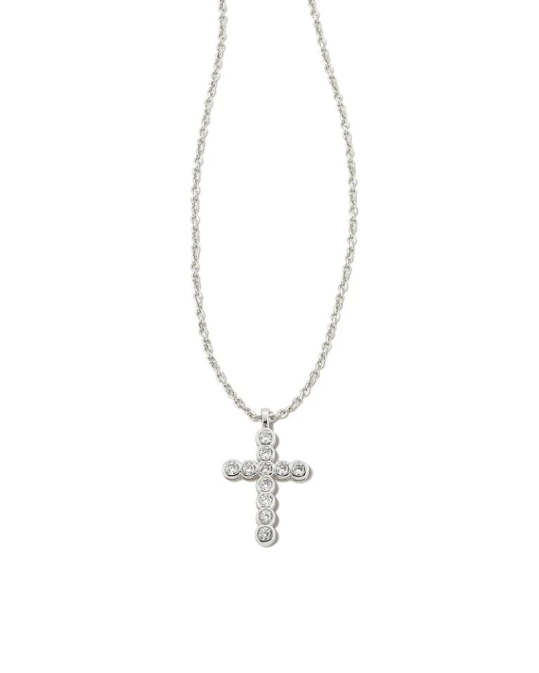 Kendra Scott Cross SIlver Pendant Necklace - White Crystal