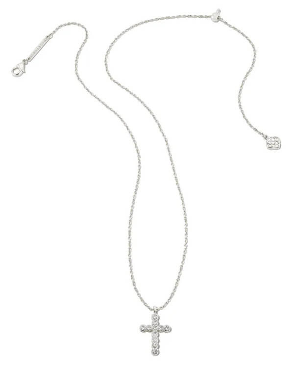 Kendra Scott Cross SIlver Pendant Necklace - White Crystal