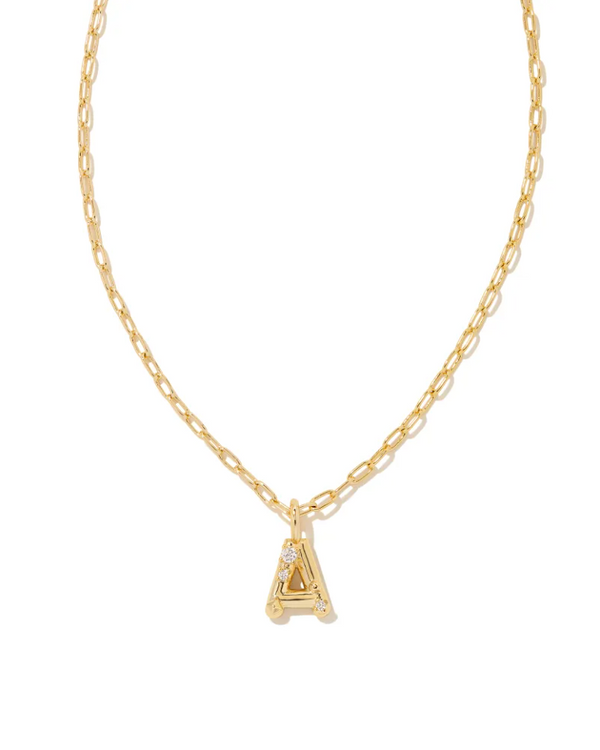 Kendra Scott Crystal Letter A Gold Short Pendant Necklace - White Crystal