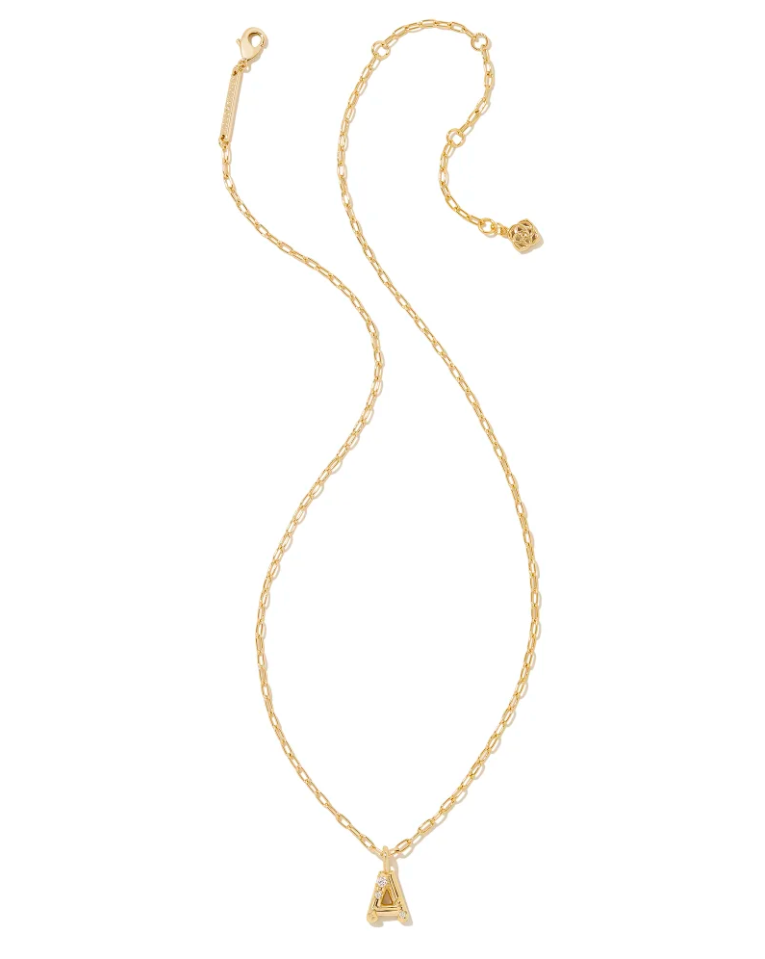 Kendra Scott Crystal Letter A Gold Short Pendant Necklace - White Crystal