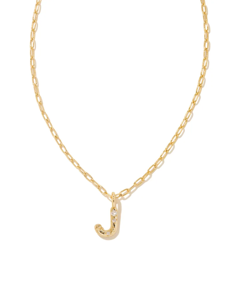 Kendra Scott Crystal Letter J Gold Short Pendant Necklace - White Crystal