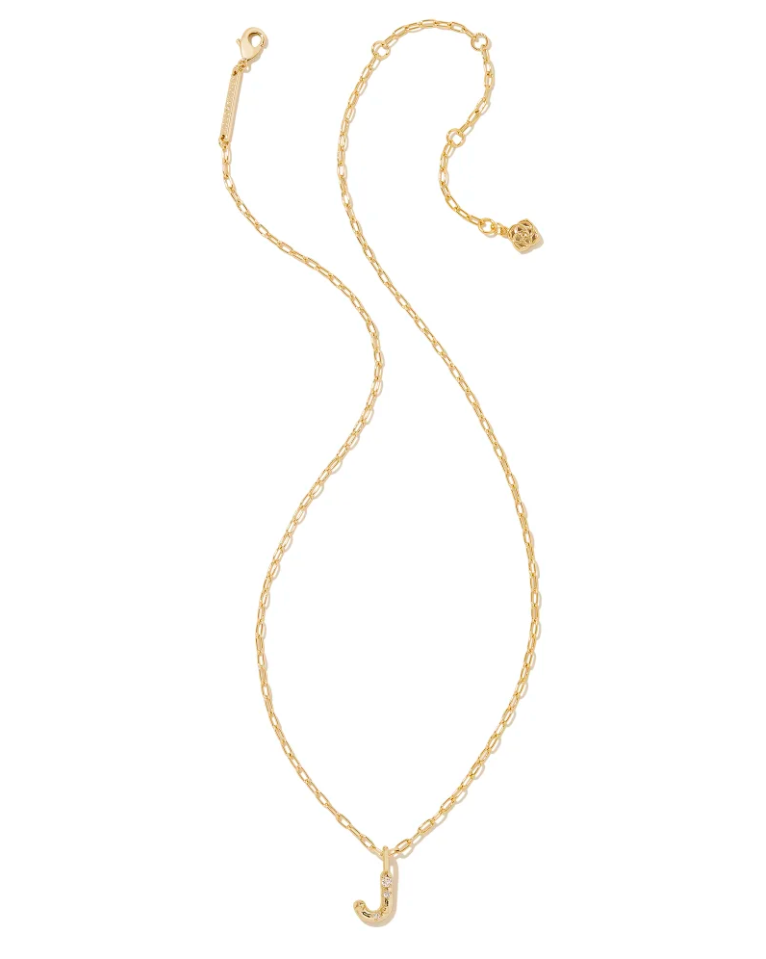 Kendra Scott Crystal Letter J Gold Short Pendant Necklace - White Crystal