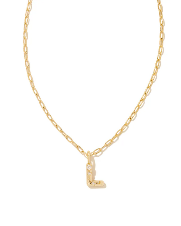 Kendra Scott Crystal Letter L Gold Short Pendant Necklace - White Crystal