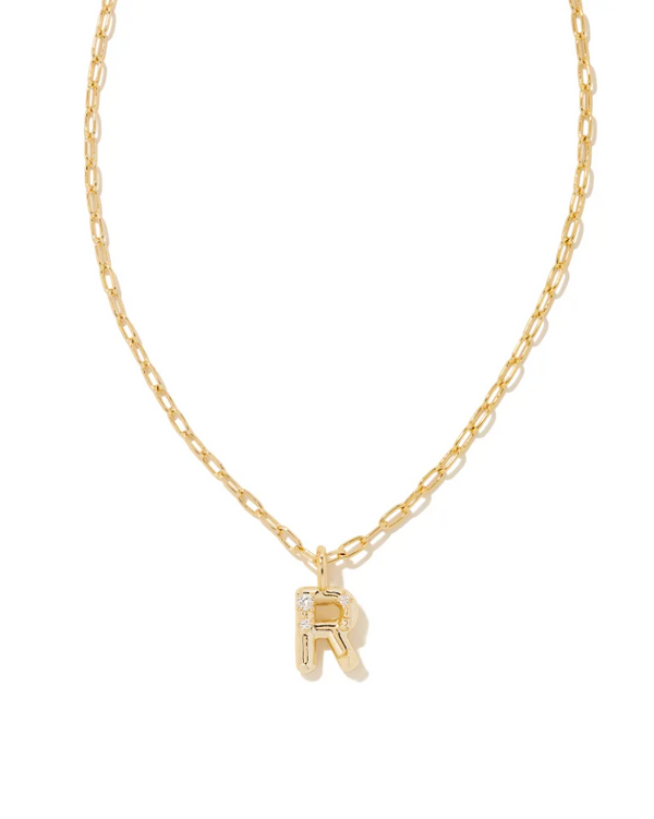 Kendra Scott Crystal Letter R Gold Short Pendant Necklace - White Crystal