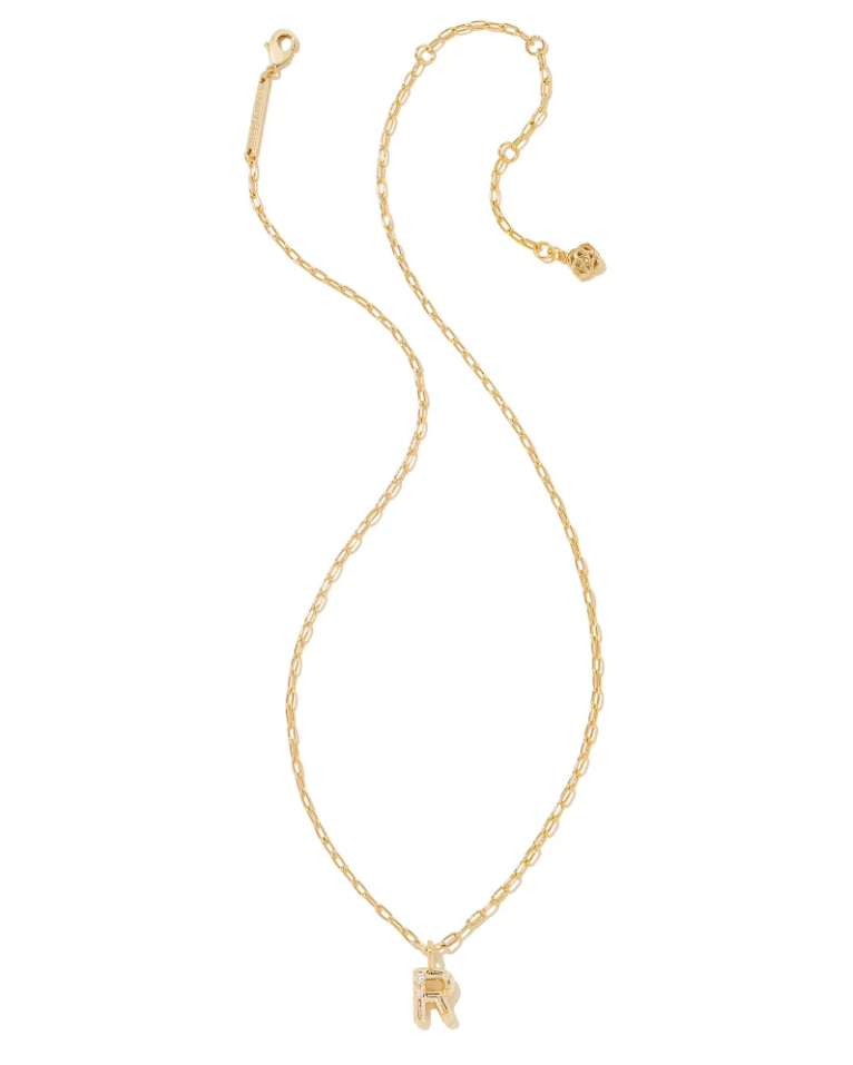 Kendra Scott Crystal Letter R Gold Short Pendant Necklace - White Crystal