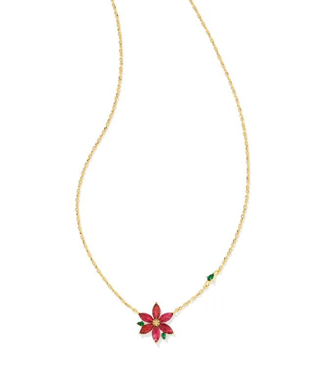 Kendra Scott Poinsettia Gold Short Pendant Necklace - Red Mix