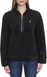 Nautica Womens 1/4 Zip Faux Shearling Pullover Sweatshirt