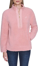 Nautica Womens 1/4 Zip Faux Shearling Pullover Sweatshirt