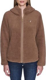 Nautica Womens Solid Sherpa Zip-Up Jacket
