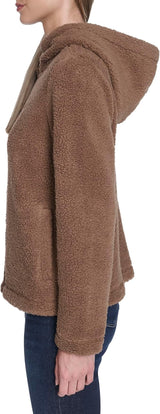 Nautica Womens Solid Sherpa Zip-Up Jacket