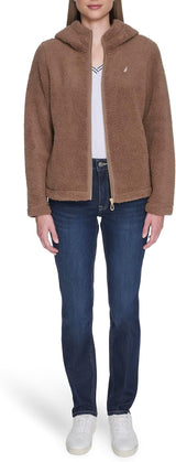 Nautica Womens Solid Sherpa Zip-Up Jacket