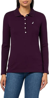 Nautica Womens Solid Collared Long Sleeve Polo Shirt