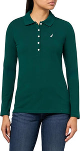 Nautica Womens Solid Collared Long Sleeve Polo Shirt
