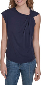 Nautica Womens Solid Twist Tie Neck Sleeveless Tank Top
