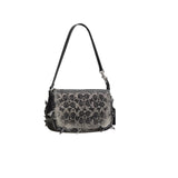COACH Distressed Denim Crystal Signature Plaza Shoulder Handbag