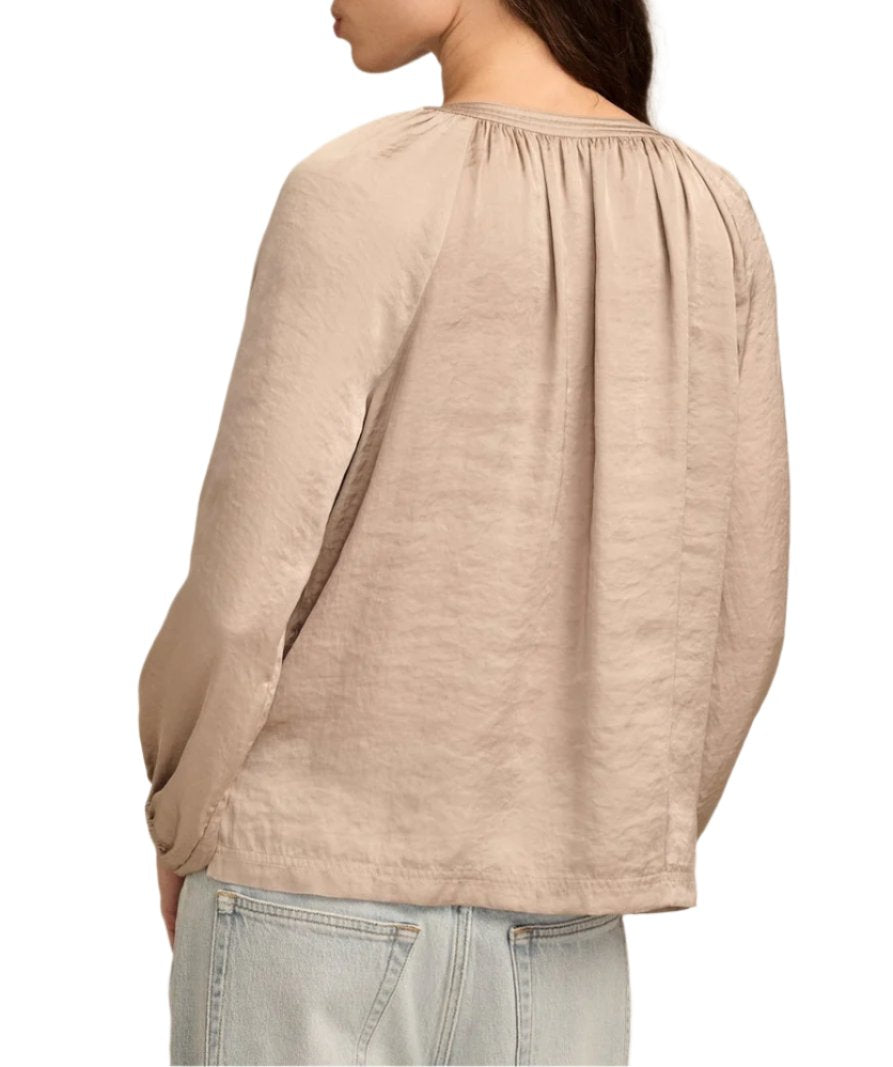 Lucky Brand Womens Notch Neck Peasant Long Sleeve Top