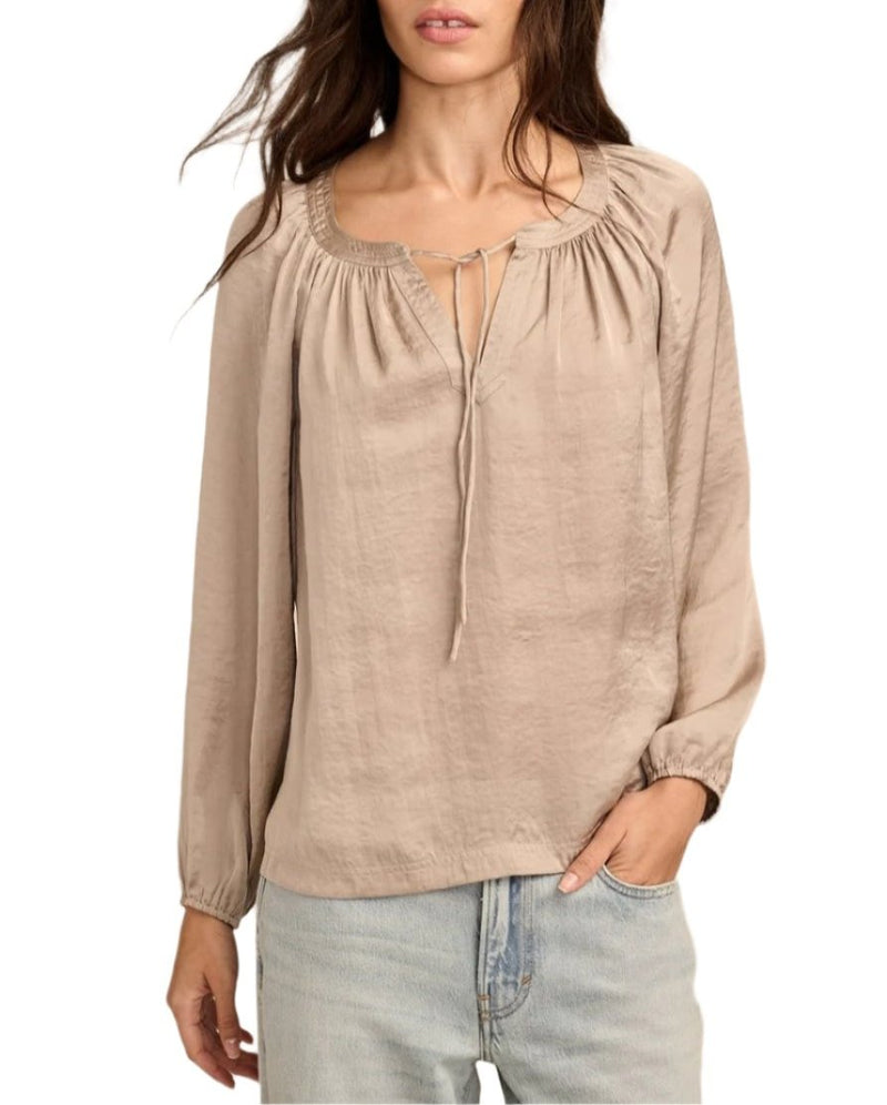 Lucky Brand Womens Notch Neck Peasant Long Sleeve Top