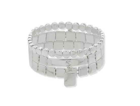 Nine West Silver-Tone 3 Piece Beaded Stretch Bracelet