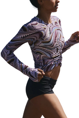 Free People Womens Tempo Ruched Printed Long Sleeve T-Shirt