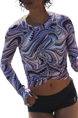 Free People Womens Tempo Ruched Printed Long Sleeve T-Shirt