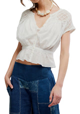 Free People Womens Gemma Embroidered Top