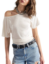 Free People Womens Lucy Off The Shoulder Short Sleeve T-Shirt