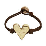 UNOde50 Brown Leather Gold Heart Charm Bracelet - Medium