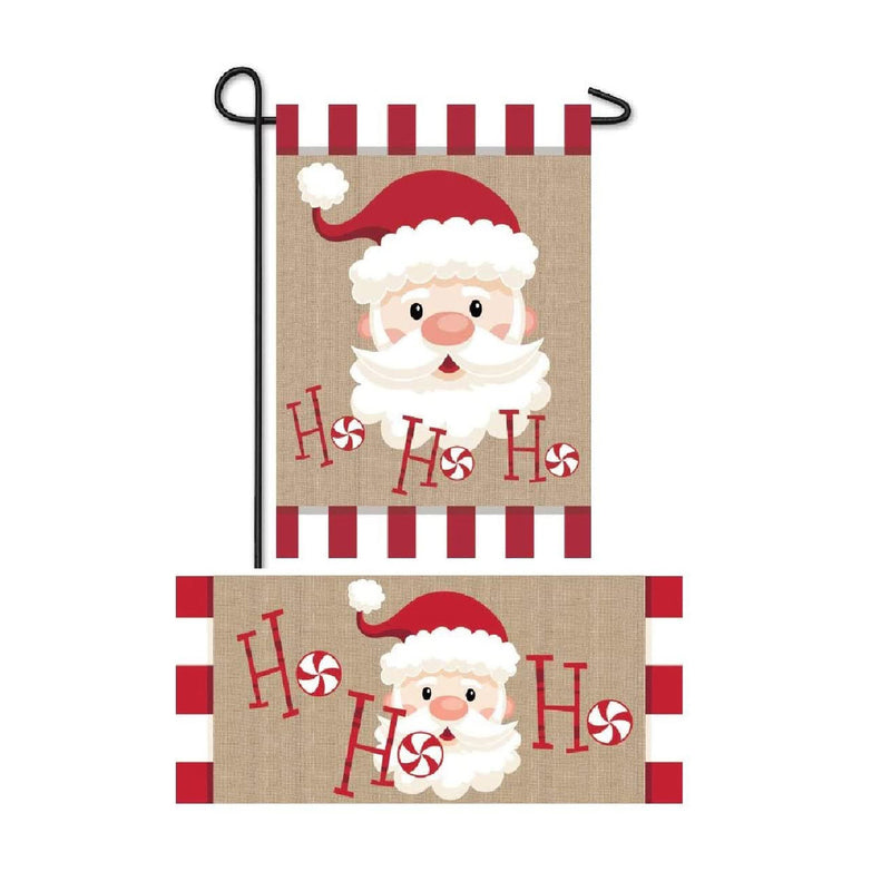 Evergreen Santa Ho Ho Ho Garden Burlap Flag and Sassafras Mat Set