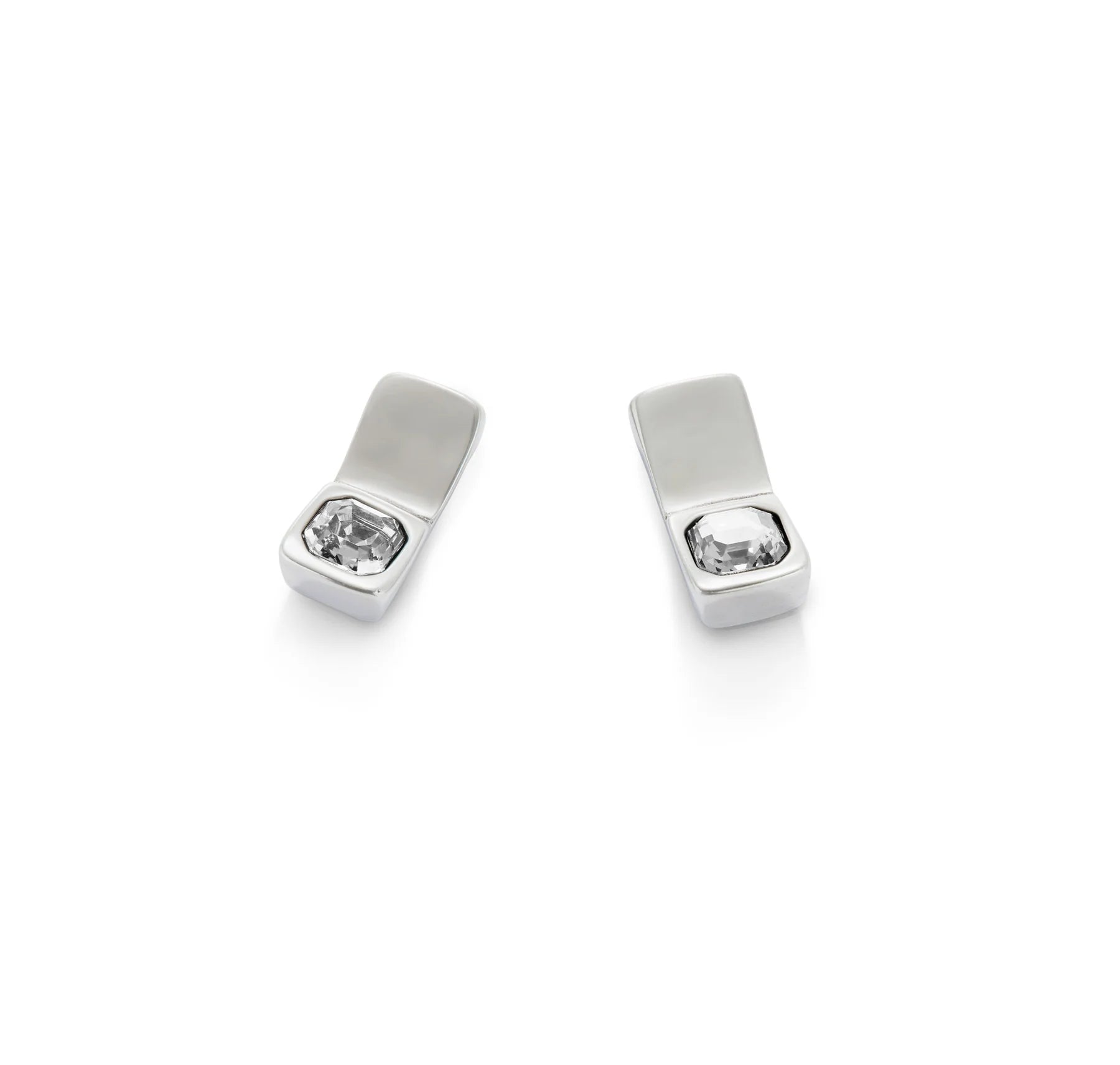 Unode50 White Crystal Rectangle Stud Earrings - Silver Plated