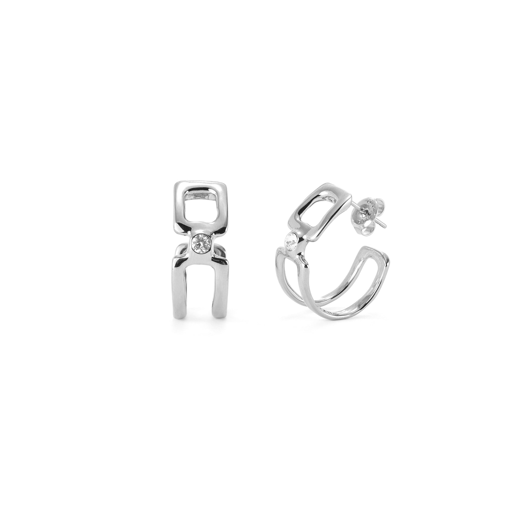 UNOde50 Ser Indomable Double Silver-Plated White Topaz Earrings