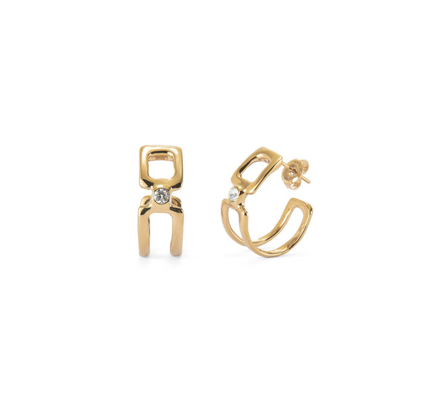 UNOde50 Ser Indomable Double Gold-Plated White Topaz Earrings