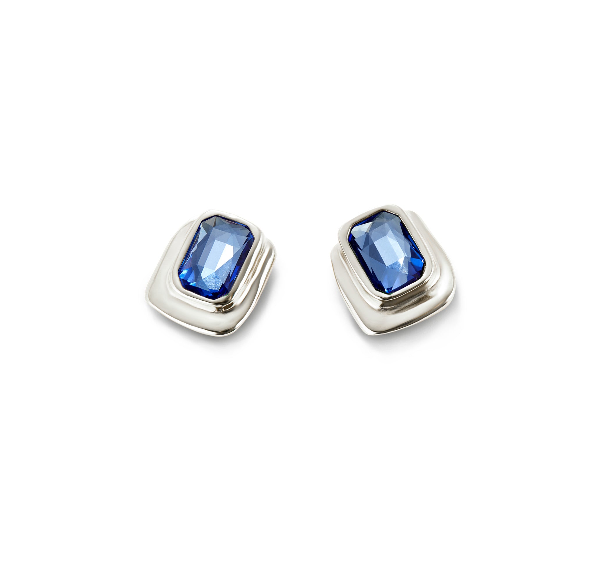 UNOde50 Ser Magnetica Silver-Plated Rectangular Blue Crystal Earrings