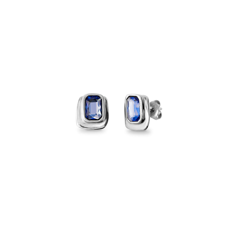 UNOde50 Ser Magnetica Silver-Plated Rectangular Blue Crystal Earrings