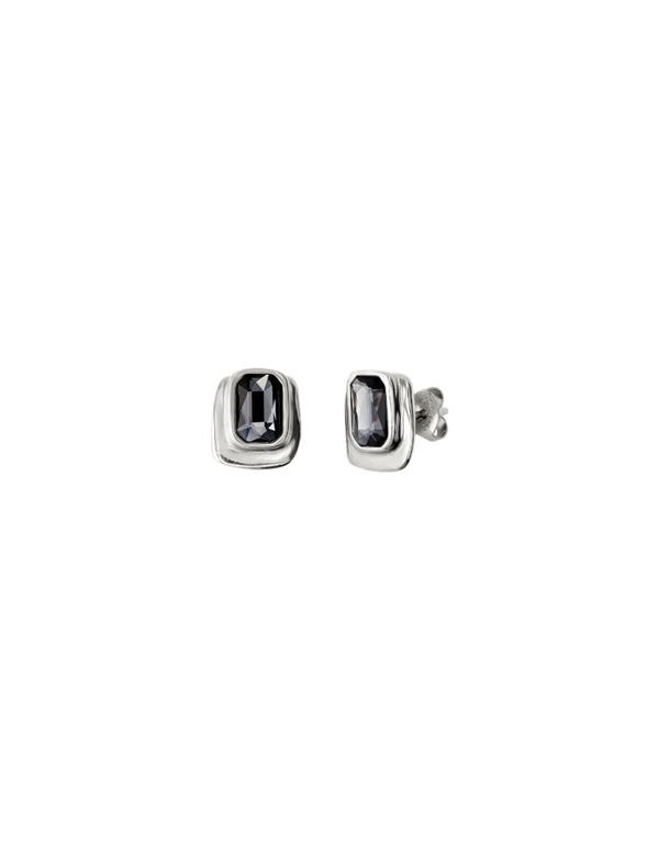 UNOde50 Ser Magnetica Silver-Plated Gray Crystal Rectangular Earrings