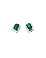 UNOde50 Ser Magnetica Silver-Plated Green Crystal Rectangular Earrings