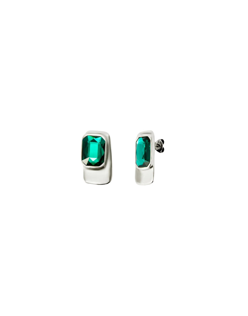 UNOde50 Ser Magnetica Silver-Plated Green Crystal Rectangular Earrings