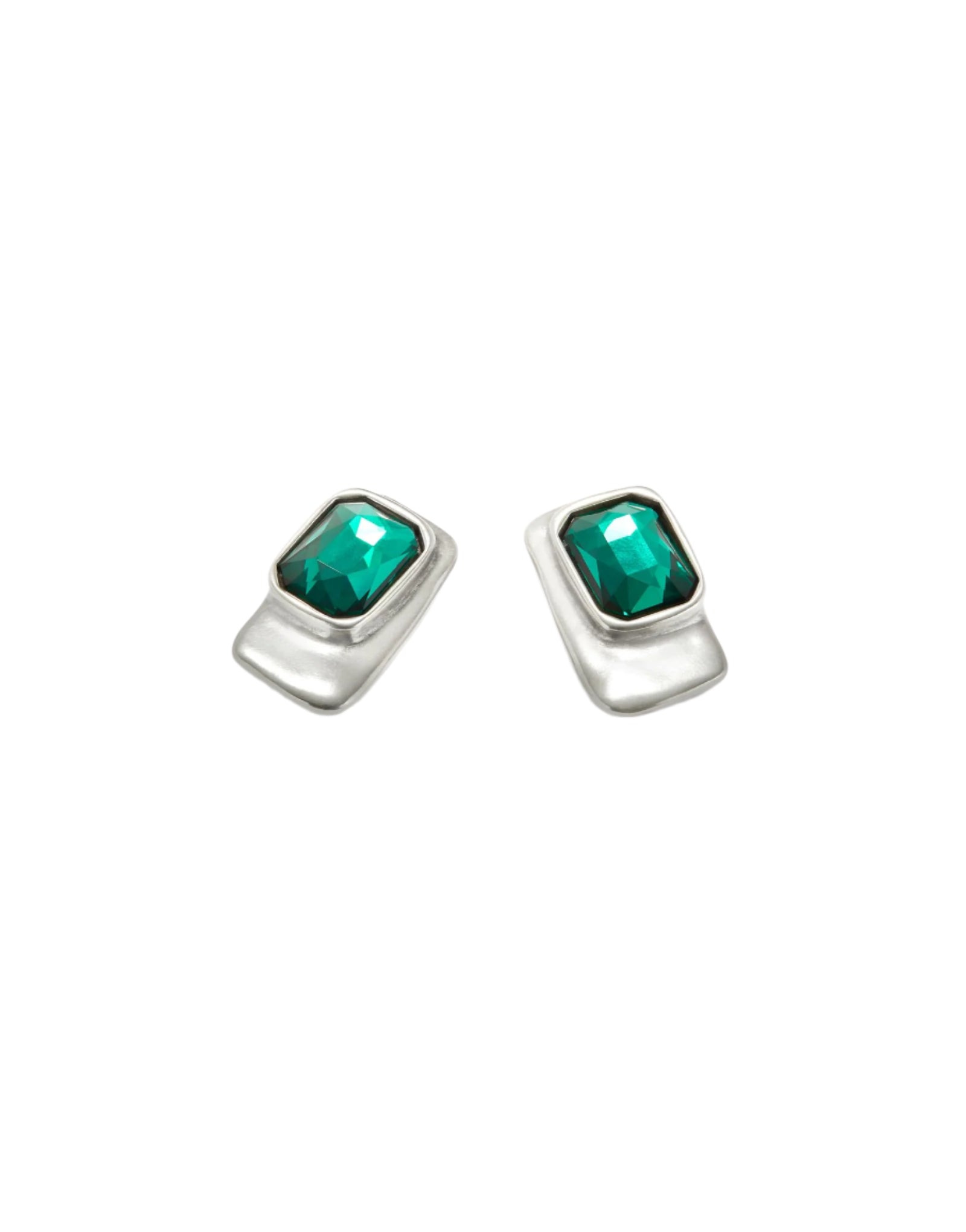 UNOde50 Ser Magnetica Silver-Plated Green Crystal Rectangular Earrings