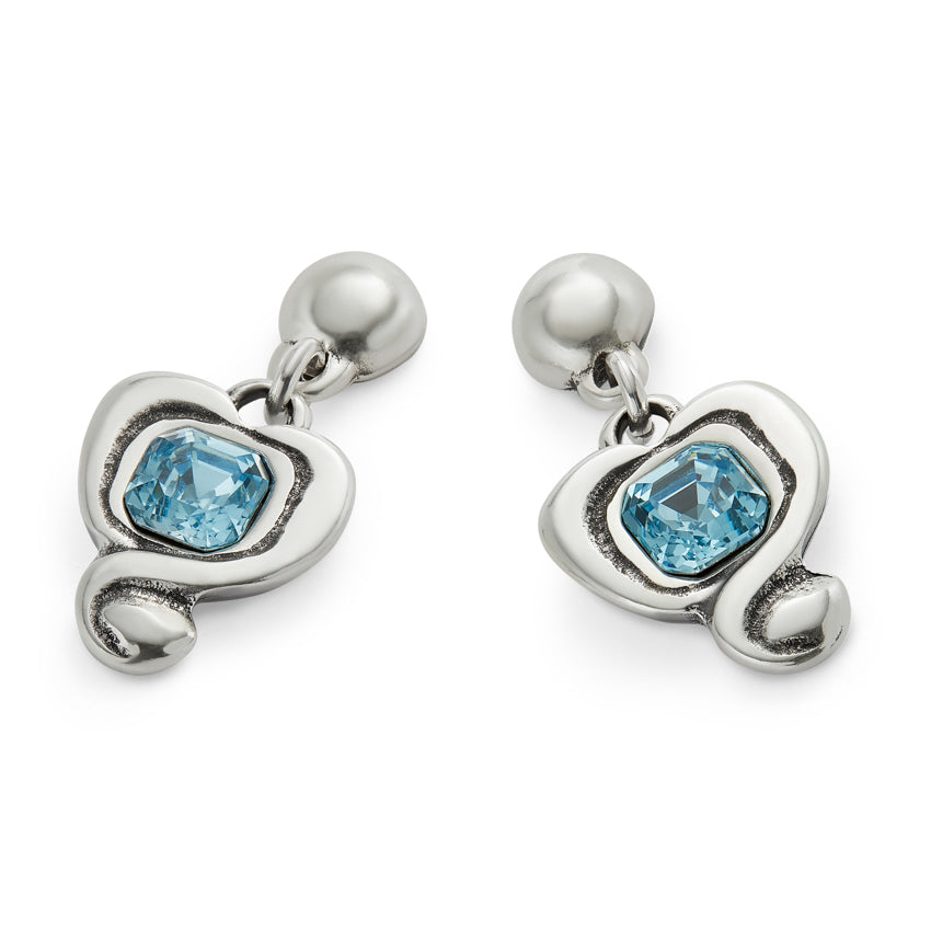 UNOde50 Ser Expresiva Silver-Plated Aqua Crystal Heart Shaped Earrings